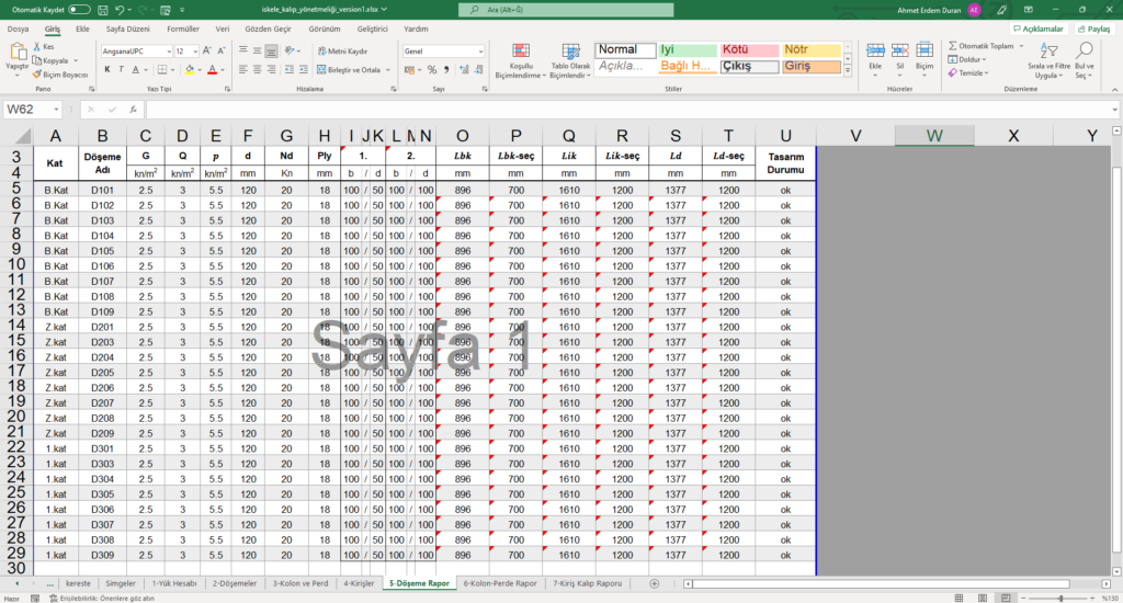 Kalıp İskelesi Statik Hesabı Excel