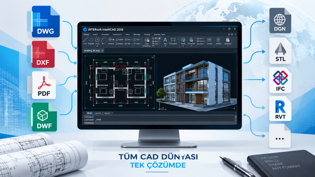 INTERsoft IntelliCAD 2026 DWG DXF ve CAD dosya formatı desteği