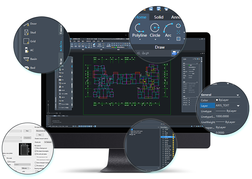 ZWCAD AutoCAD alternatifi CAD programı arayüzü
