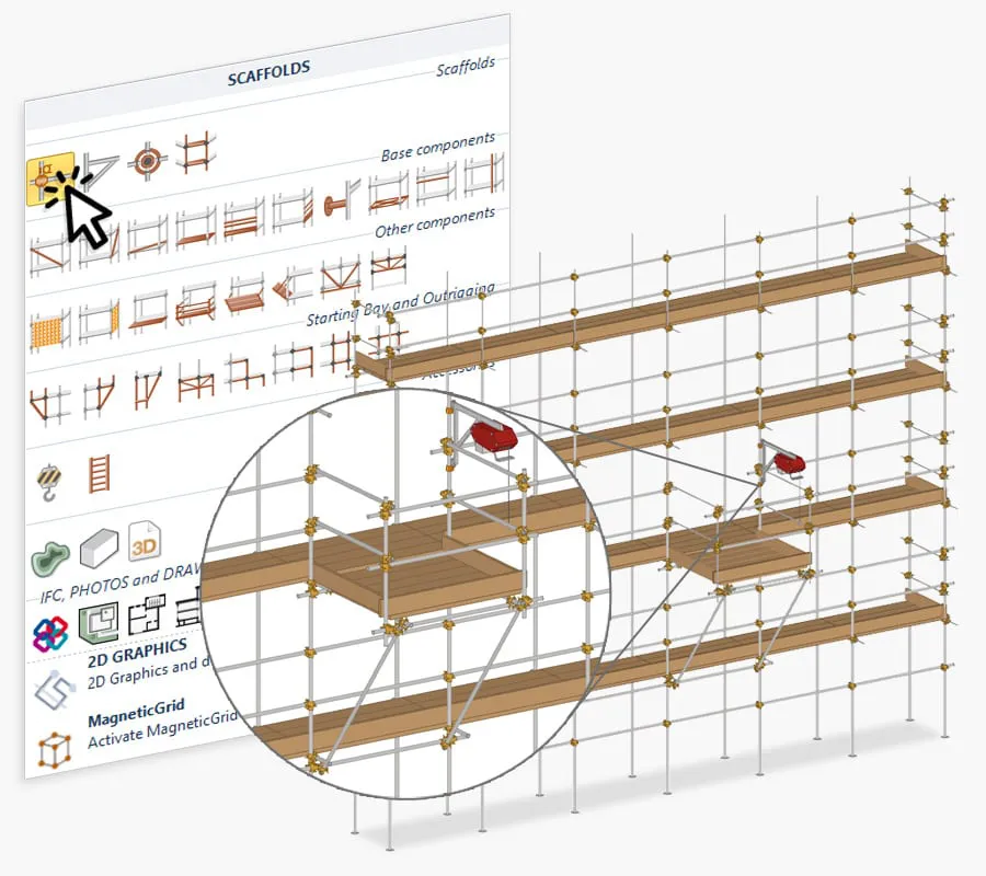 3d input to model the scaffolding based on any construction requirement